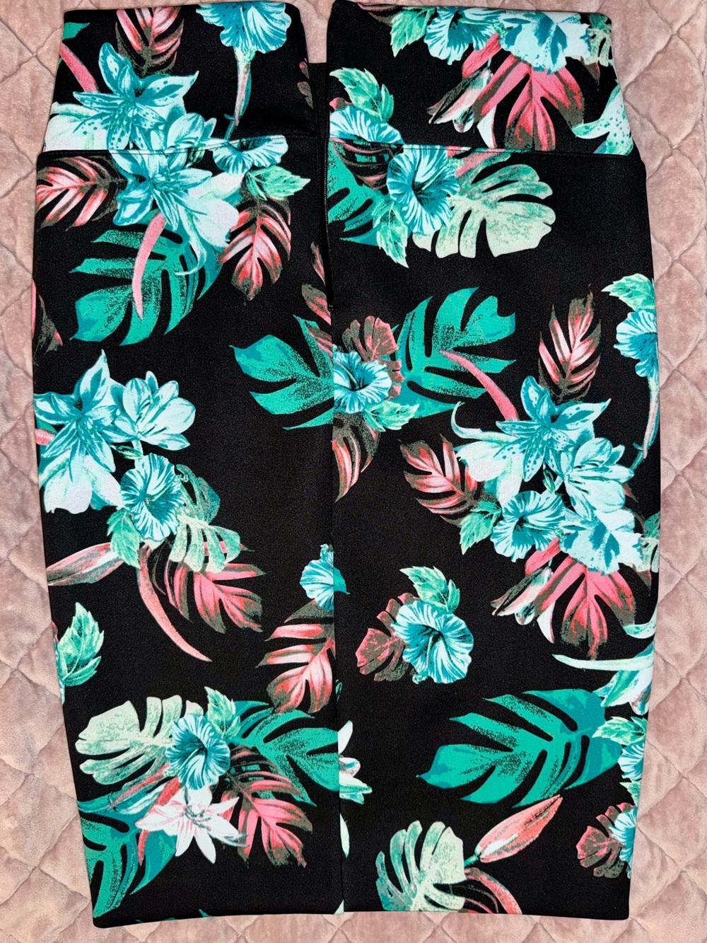 Guess Black Pencil Skirt with Teal & Pink Tropical Print